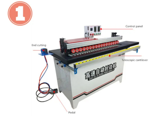Semi Automatic Edge Banding Machine Gluing Trimming Buffing Pneumatic End Cutting