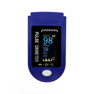 The medic uses a AAA battery-powered fingertip pulse oximeter